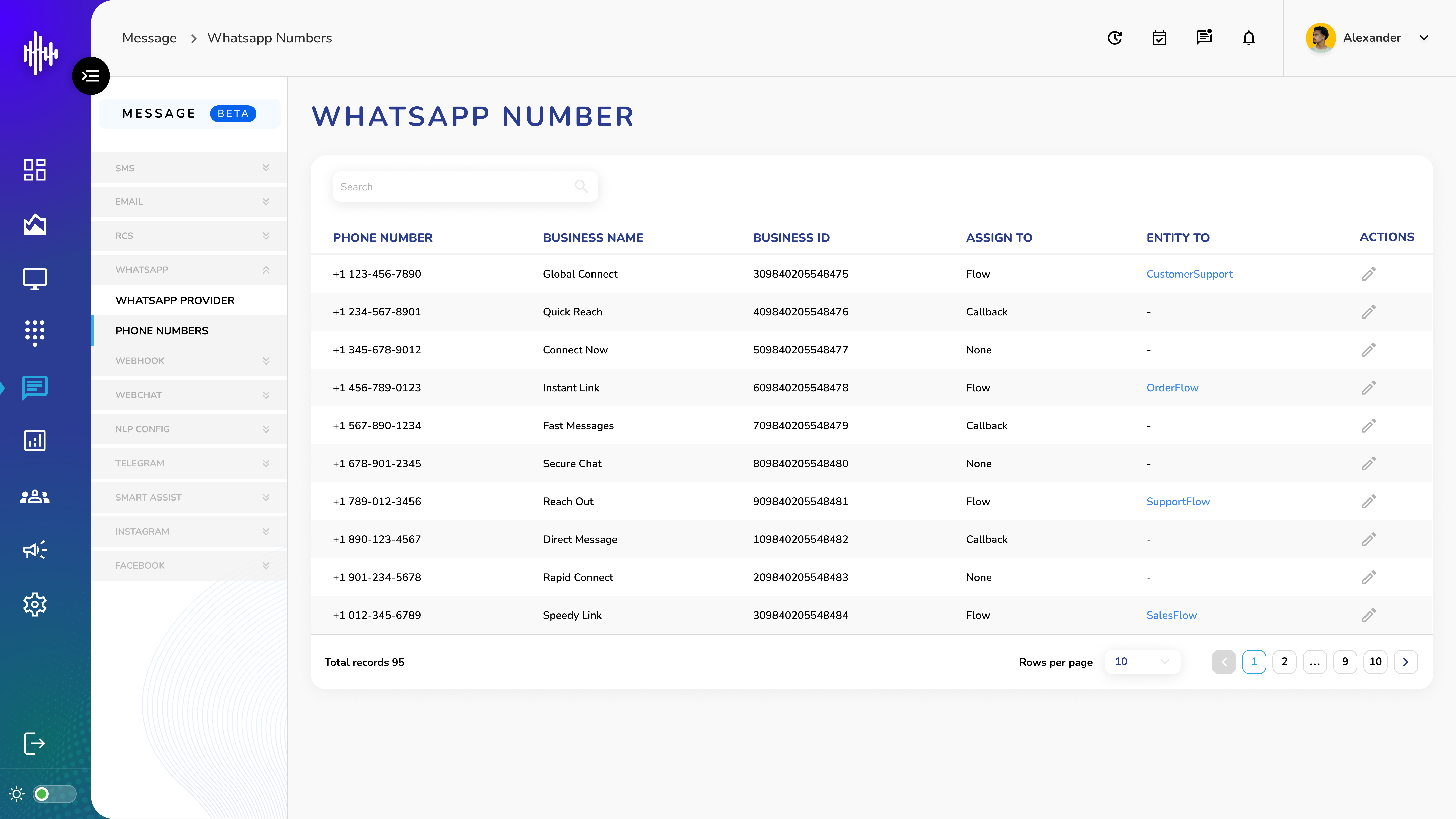 WhatsApp Phone Number - Listing Screen